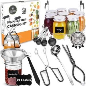 Canning Supplies Starter Kit, Stainless Steel Canning Set Tools: Rack, Ladle, Measuring Spoons
