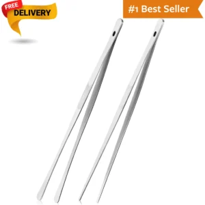 2PCS Cooking Tongs Tweezers 12" Stainless Steel Kitchen Utensils Metal Fine Twee